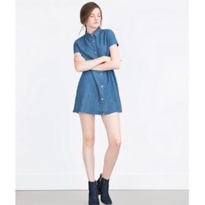 Zara Denim Raw Hem Button Up Mini Shirt Dress medium Preowned casual